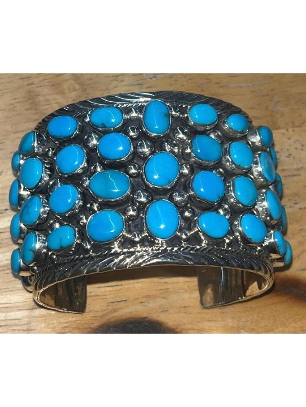 Navajo bracelet sterling silver turquoise cuff statement piece -Marlene Begay